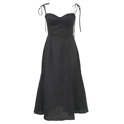 Reformation Tie-strap Nebraska Dress In Black Linen In Black