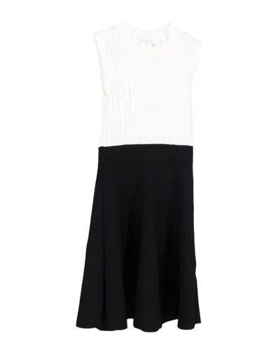 Sandro Edda Two-tone Knitted Mini Dress In White Cotton In White