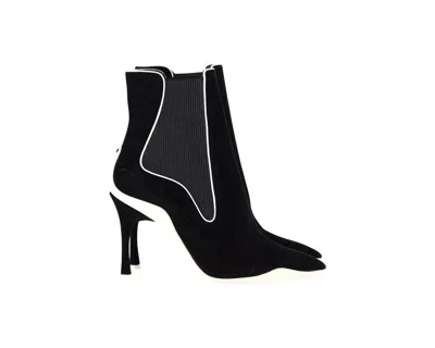 René Caovilla Ribbed Side Ankle Boots In Black Suede In Black