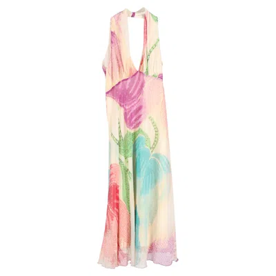 Diane Von Furstenberg Halter Printed Knee Length Dress In Multicolor Silk In Multi