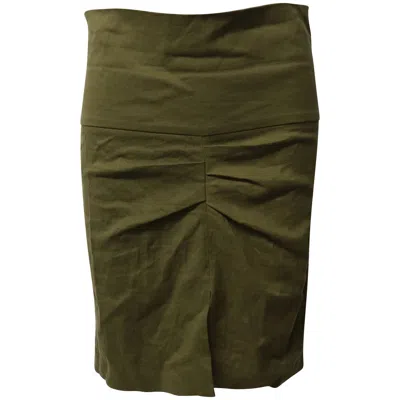 Isabel Marant Wide Waistband Gathered Pencil Skirt In Olive Green Linen In Green