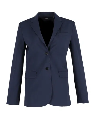Theory Single-breasted Blazer Jacket In Navy Blue Polyester In Blue