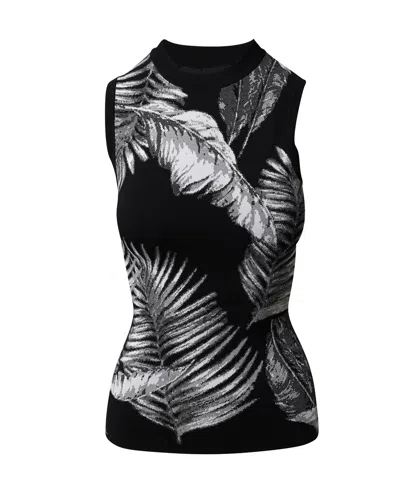 Alexander Wang T By  Hawaiian Print Jacquard Sleeveless Top In Black Rayon In Black