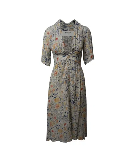 Ba&sh Floral Print Deep V-neck Midi Dress In Multicolor Viscose In Multi
