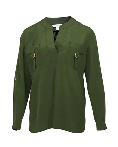 Diane Von Furstenberg Two Pocket Tunic Blouse In Green Silk In Green