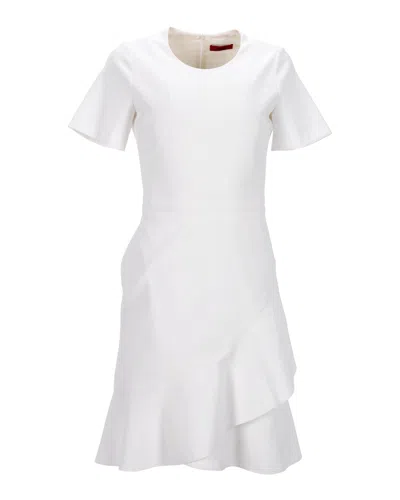 Hugo Boss Hugo By  Ruffled Dress In White Polyester In White