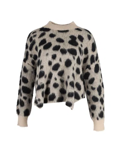 Hugo Boss Fellyna Jacquard Animal Print Sweater In Beige And Black Nylon In Beige