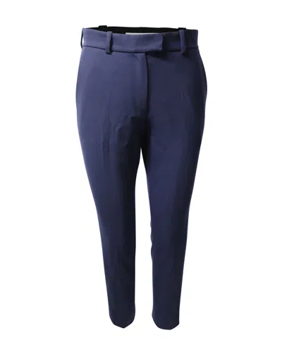 Racil Cropped Cigarette Trousers With Black Side Stripe In Navy Blue Wool In Blue