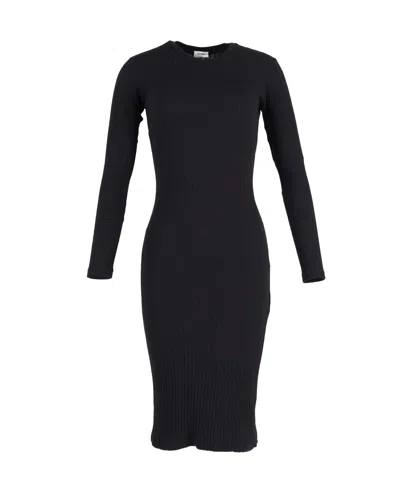 Re/done Ribbed Knit Fitted Long Sleeved Midi Dress In Black Cotton In Black