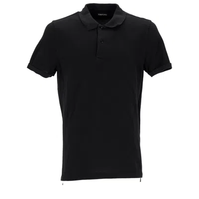 Tom Ford Black Short-sleeves Polo In Cotton Piquet Jersey Man In Black