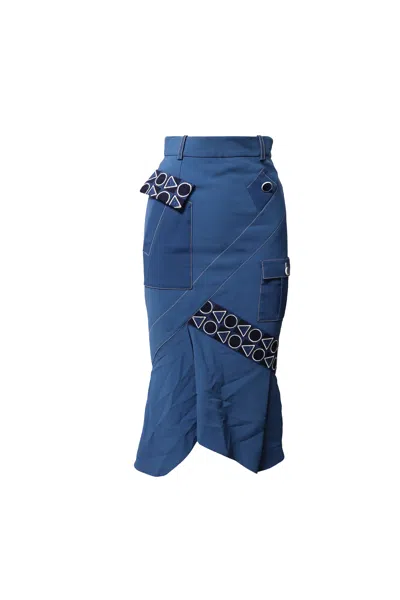 Peter Pilotto Geometric Skirt In Blue Viscose In Blue