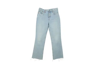 Re/done Distressed Cropped Boyfriend Jeans In Blue Cotton Denim In Blue