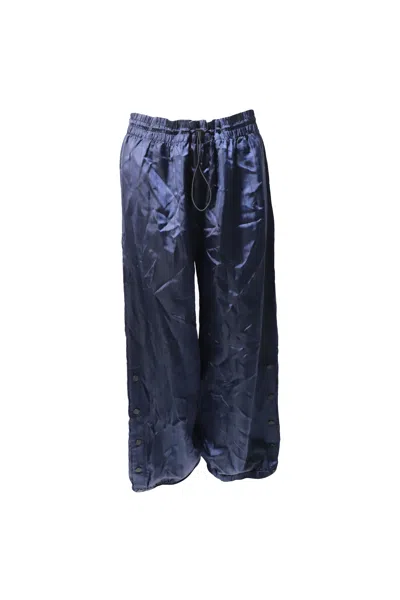 Monse Snap-embellished Pinstriped Wide-leg Pants In Navy Blue Satin In Blue