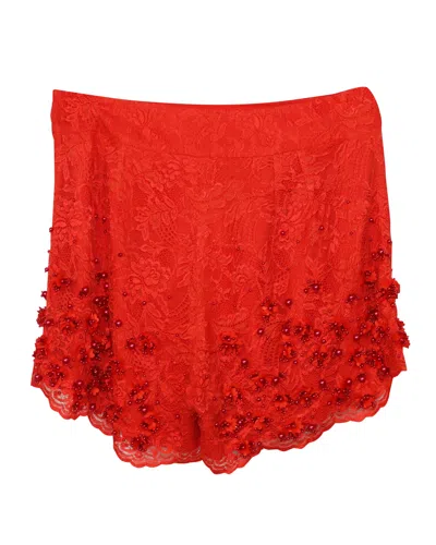 Jenny Packham Embellished Shorts In Red Lace In Red