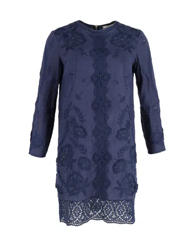 Vanessabruno Vanessa Bruno Quarter Sleeve Shift Dress In Navy Linen In Blue