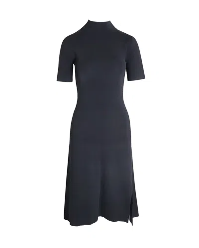 Iris & Ink Mock Neck Midi Length Dress In Black Viscose In Black