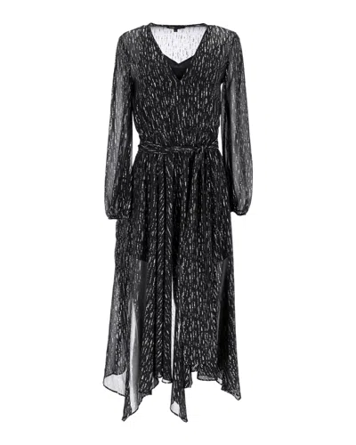 Maje Route Gathered Metallic Georgette Midi Dress In Black Polyester In Black
