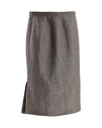 Max Mara Midi Skirt In Grey Linen In Grey