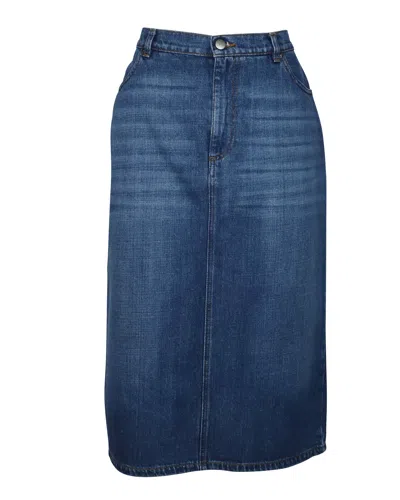 Alexa Chung Denim Midi Skirt In Blue Cotton In Blue
