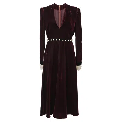 Philosophy By Lorenzo Serafini Philosophy Di Lorenzo Serafini Deep V Neck Midi Dress In Burgundy Velvet In Red