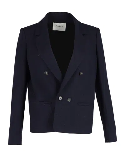 Ba&sh Double-breasted Coat In Navy Blue Viscose In Blue