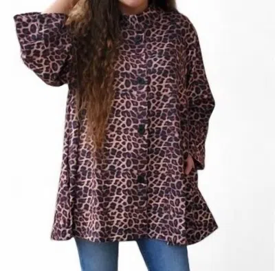 Erma’s Closet Leopard Print Swing Jacket In Black/brown In Black