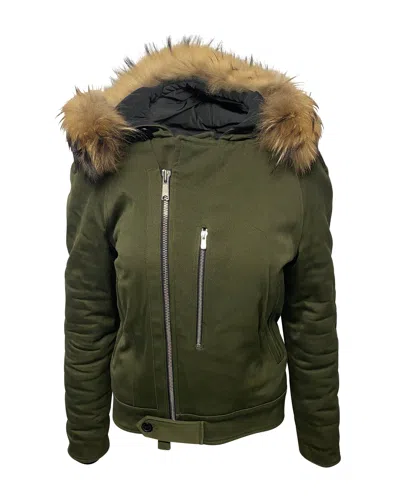 Sandro Fur Trim Hooded Parka In Green Cotton In Green