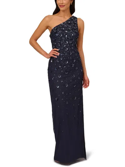 Adrianna Papell Womens Mesh Embellished Evening Dress In Multi