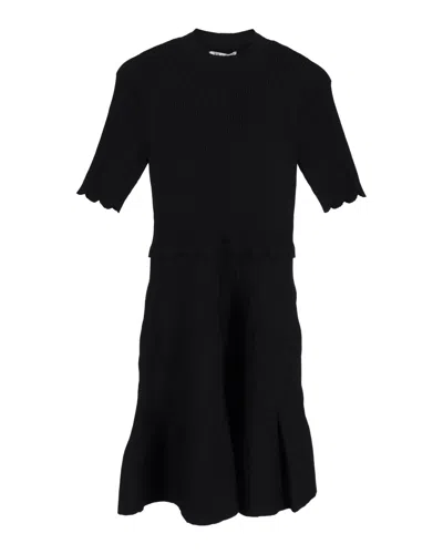 Sandro Scalloped-trim Knitted Dress In Black Viscose In Black
