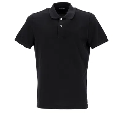 Tom Ford Black Short-sleeves Polo In Cotton Piquet Jersey Man In Black