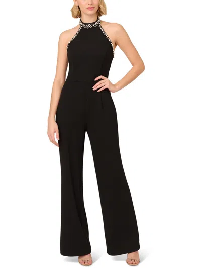 ADRIANNA PAPELL WOMENS BEADED HALTER JUMPSUIT 