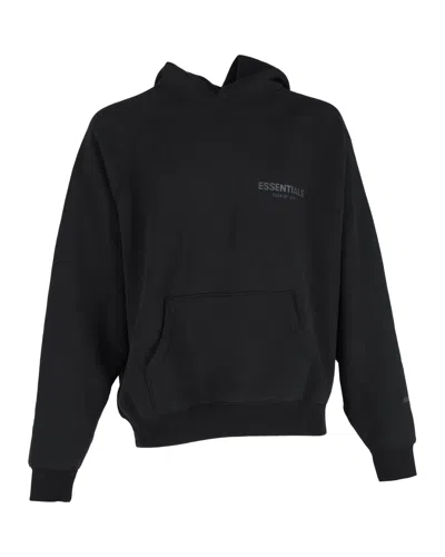 Fear Of God Essentials Logo Print Jersey Hoodie In Black Cotton In Black
