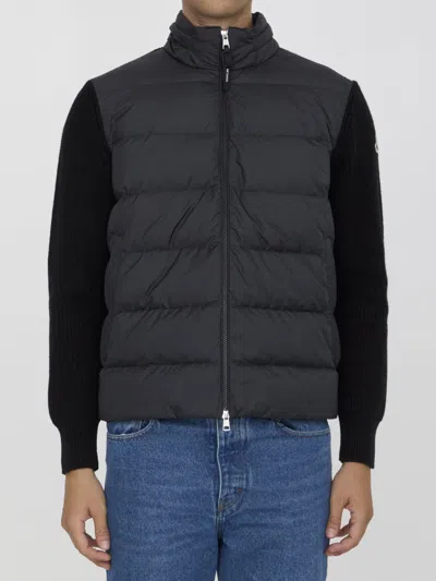 Shop Moncler Padded Hooded Cardigan In Black