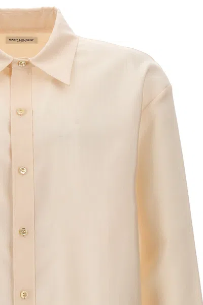 Saint Laurent Wool Blend Faille Shirt With Button Closure In Cream