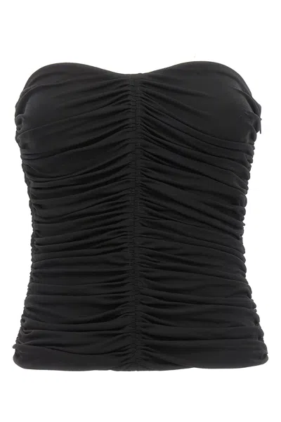 Saint Laurent Strapless Ruched Crepe-jersey Bustier Top In Black