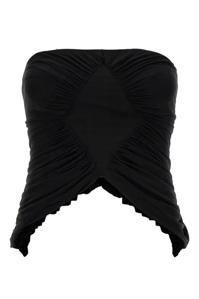 Saint Laurent Cupro Strapless Top With Ruched Asymmetric Hem In Black
