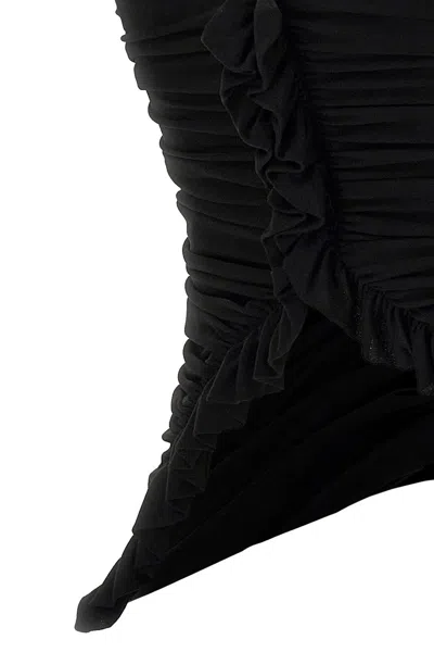 Saint Laurent Cupro Strapless Top With Ruched Asymmetric Hem In Black