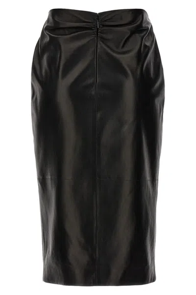 Saint Laurent Ruched Detail Leather Skirt In Black