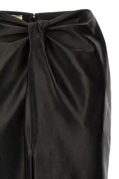 Saint Laurent Ruched Detail Leather Skirt In Black