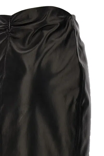 Saint Laurent Ruched Detail Leather Skirt In Black