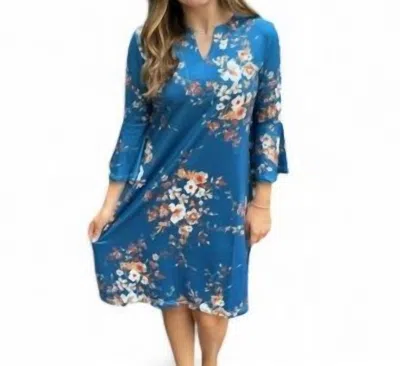 Erma’s Closet Floral Print Dress In Blue/brown In Multi