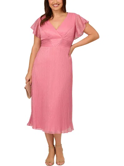 ADRIANNA PAPELL PLUS WOMENS METALLIC MIDI COCKTAIL AND PARTY DRESS 