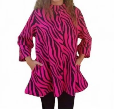 Erma’s Closet Zebra Print Swing Jacket In Hot Pink/black In Multi