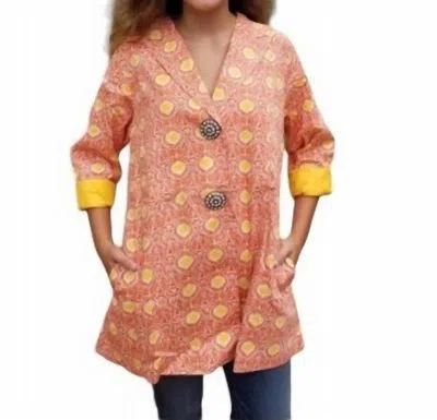 Erma’s Closet Medallion Print Jacket In Orange/yellow In Multi