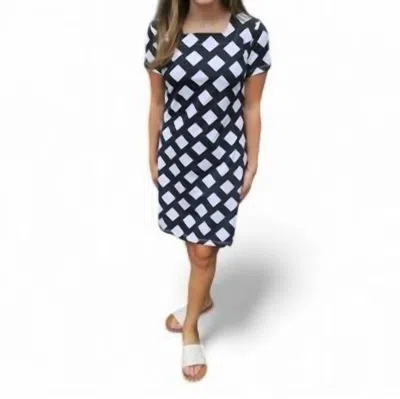 Erma’s Closet Diamond Print Square Neck Dress In Black/white In Multi