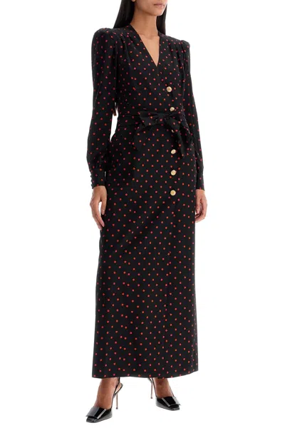 Shop Alessandra Rich Silk Maxi Dress With Polka Dots