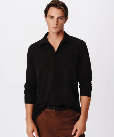 Atm Anthony Thomas Melillo Heavyweight Jersey Seamed Long Sleeve Polo In Black