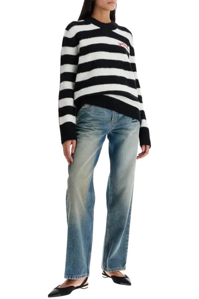 Marc Jacobs Pullover The Striped Brushed Logo Sweater In Black