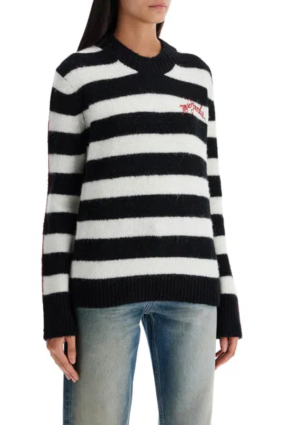 Marc Jacobs Pullover The Striped Brushed Logo Sweater In Black