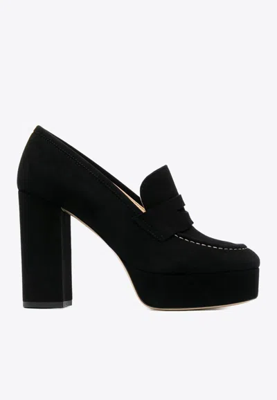 P.a.r.o.s.h . Penny-slot 115mm Suede Platform Sandals In Black